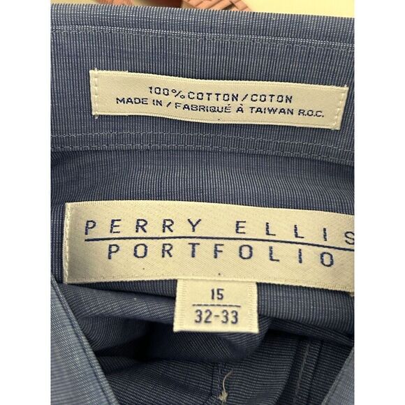 Perry Ellis Portfolio Men's Blue Button Down Long Sleeve Collared Shirt 15 32/33 - Picture 3 of 5